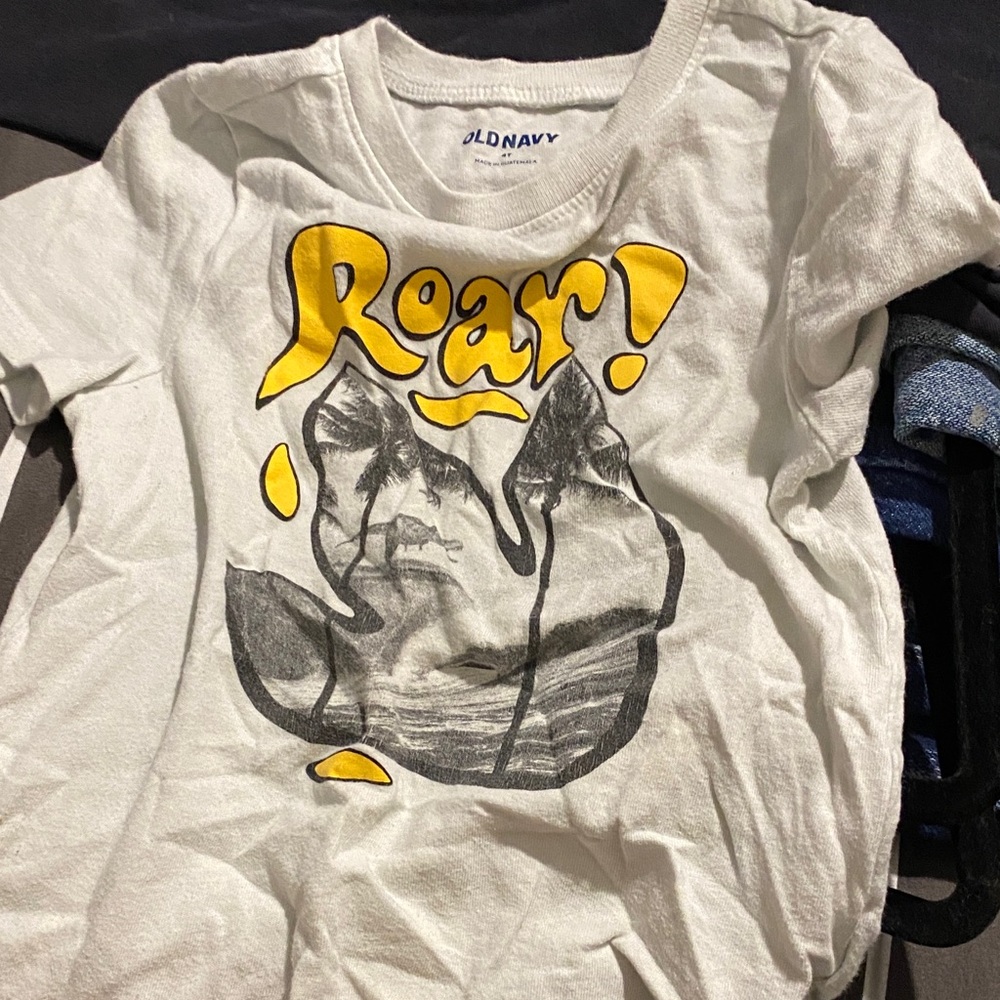 Old Navy Kids White Tee with Yellow 'Roar!' Graphic